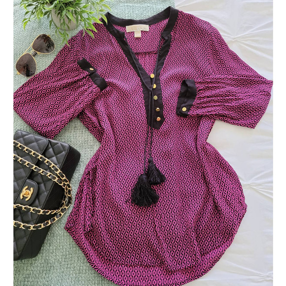 MICHAEL Michael Kors Tops - Michael Kors black & pink tassel blouse top